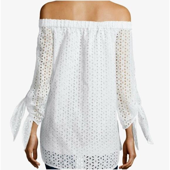 Anthropologie Tibi Eyelet Lace 3/4" Tie Sleeve Off the Shoulder Top Blouse - Picture 2 of 10